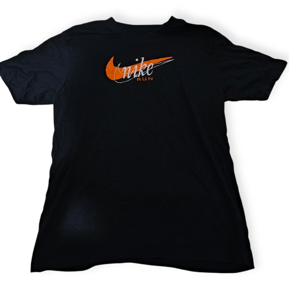 Nike Men's Tee in Black with Vibrant Orange Logo